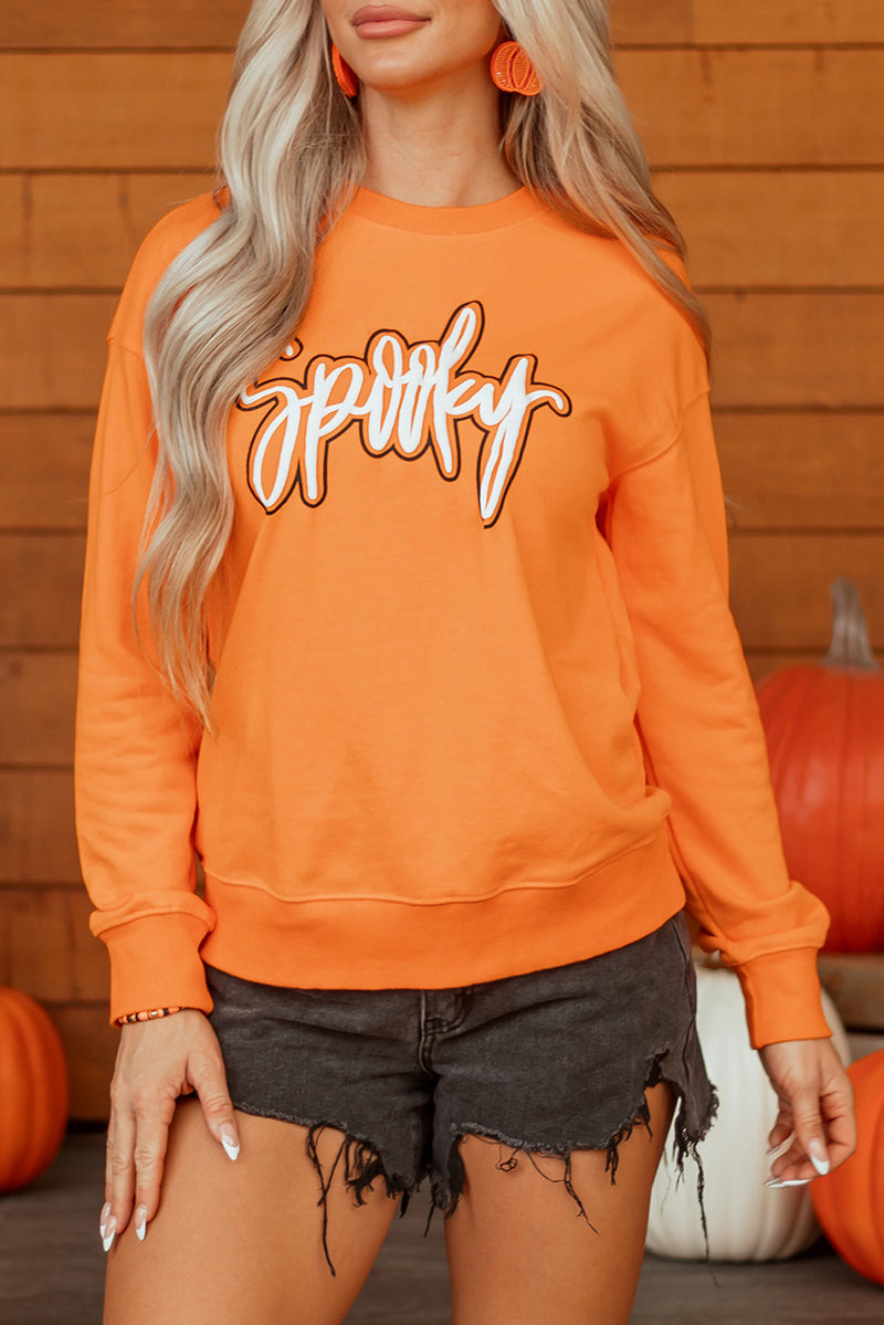 Spooky Graphic Halloween Crew Neck Holiday Sweatshirt