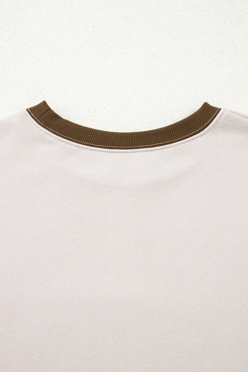 Parchment Striped Colorblock Patchwork Drop Shoulder Sweatshirt