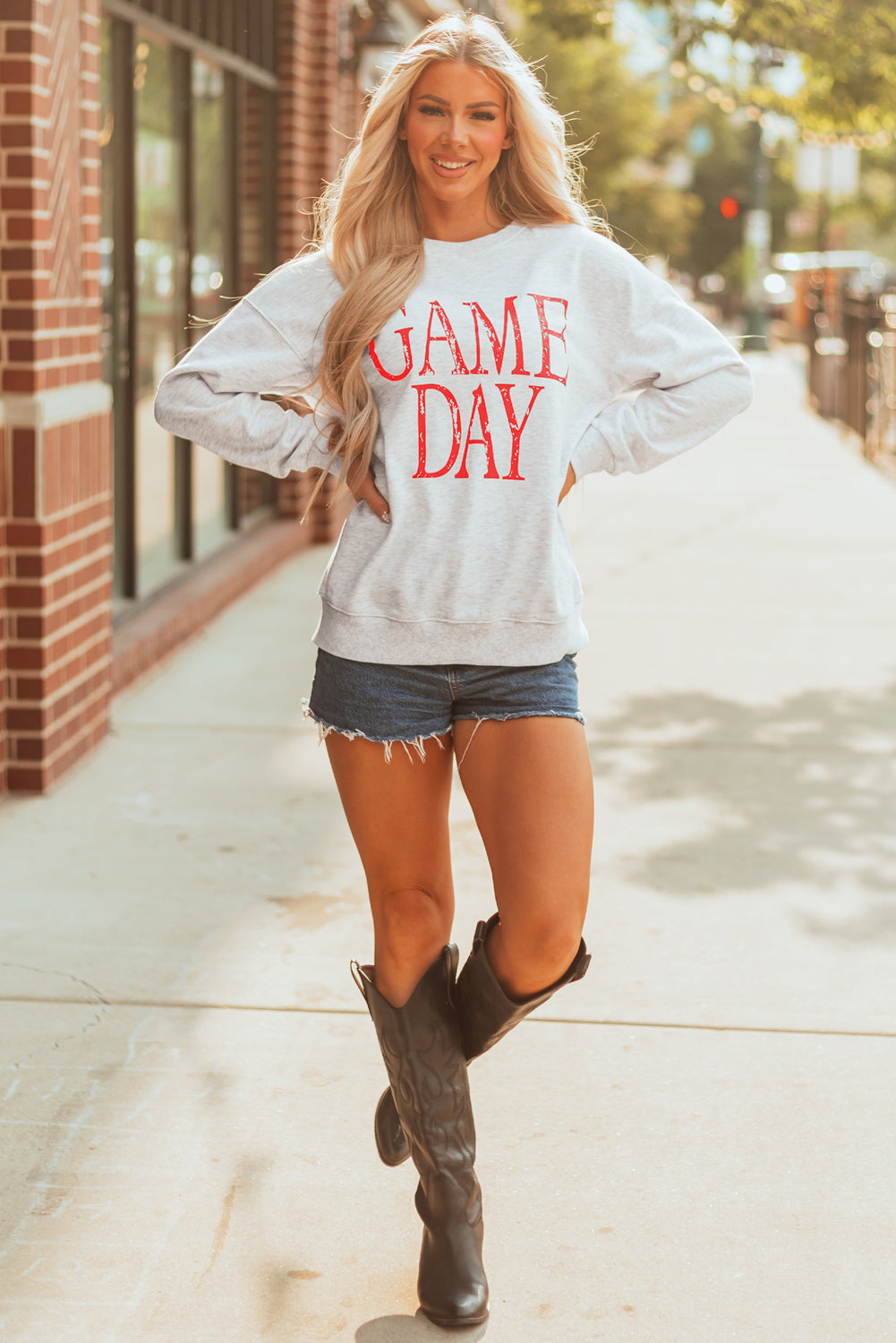 Vintage Washed GAME DAY Graphic Baggy Sweatshirt