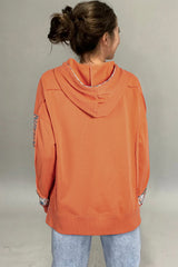 Flamingo Mix Floral Patchwork Side Slit Drawstring Hoodie