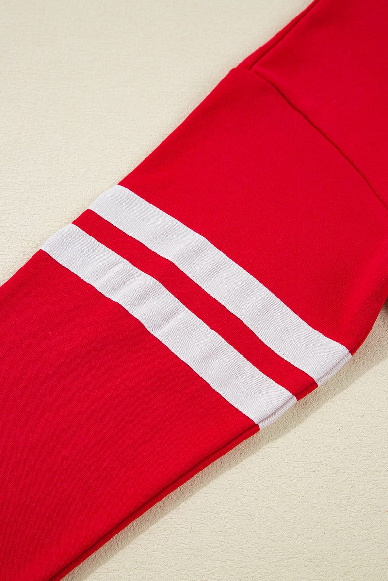 Solid Varsity Striped Sleeve Drop Shoulder Sweatshirt and Short Set