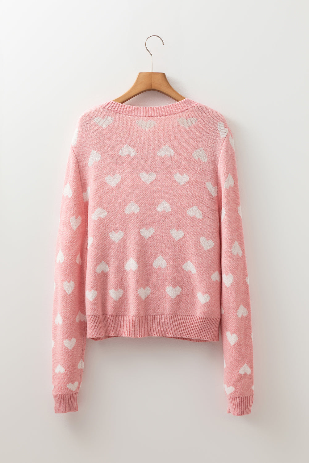 Pink Heart Pattern Button Front Cardigan Sweater