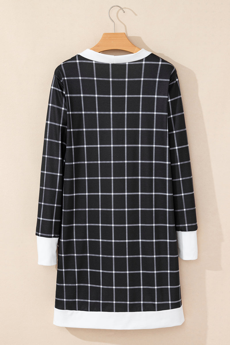 Plaid Colorblock Edge Open Cardigan with Pocket