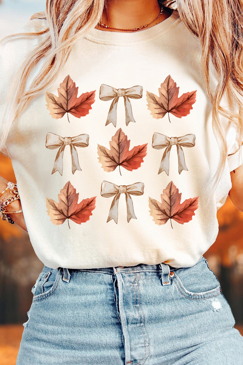 Fall Leaf Bow Print Thanksgiving T Shirt