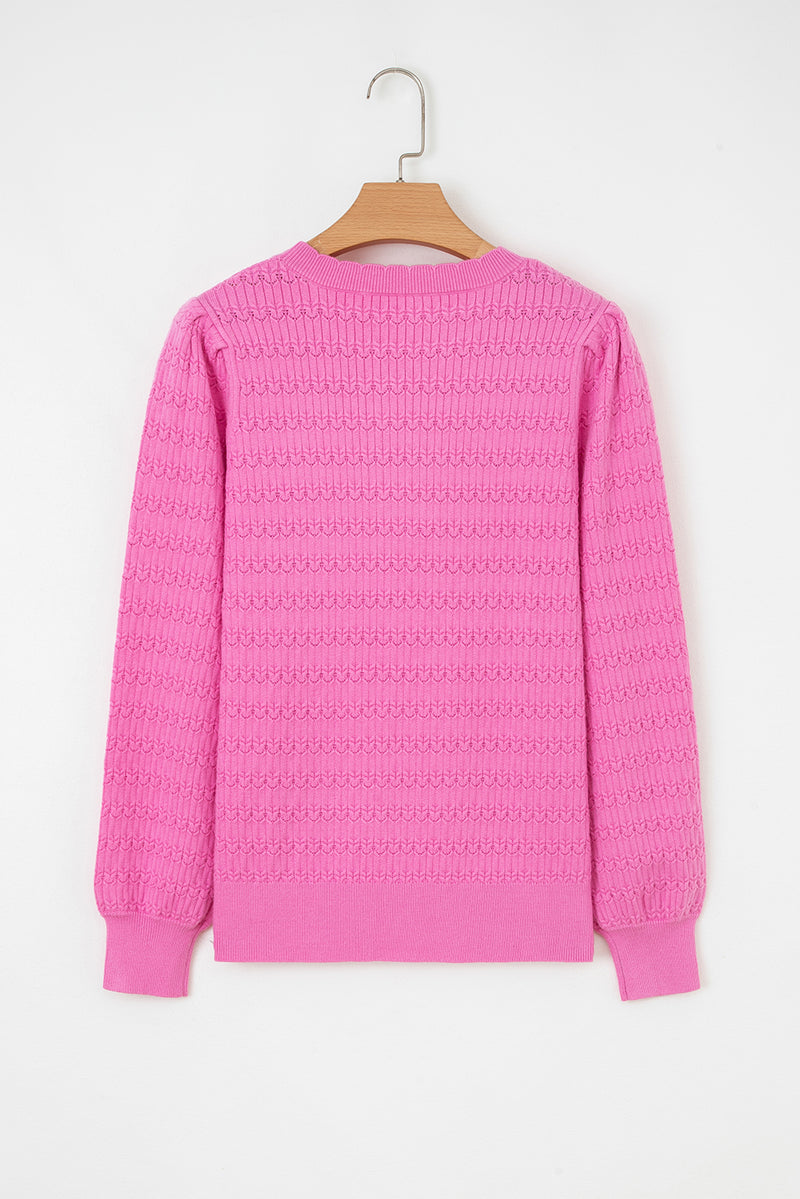 Trendy Pattern Knit Ribbed Cuffs Crew Neck Sweater
