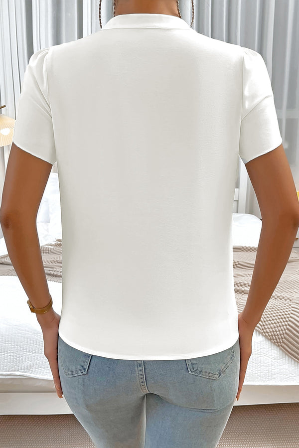 Silky Notched Neckline Petal Sleeve Blouse