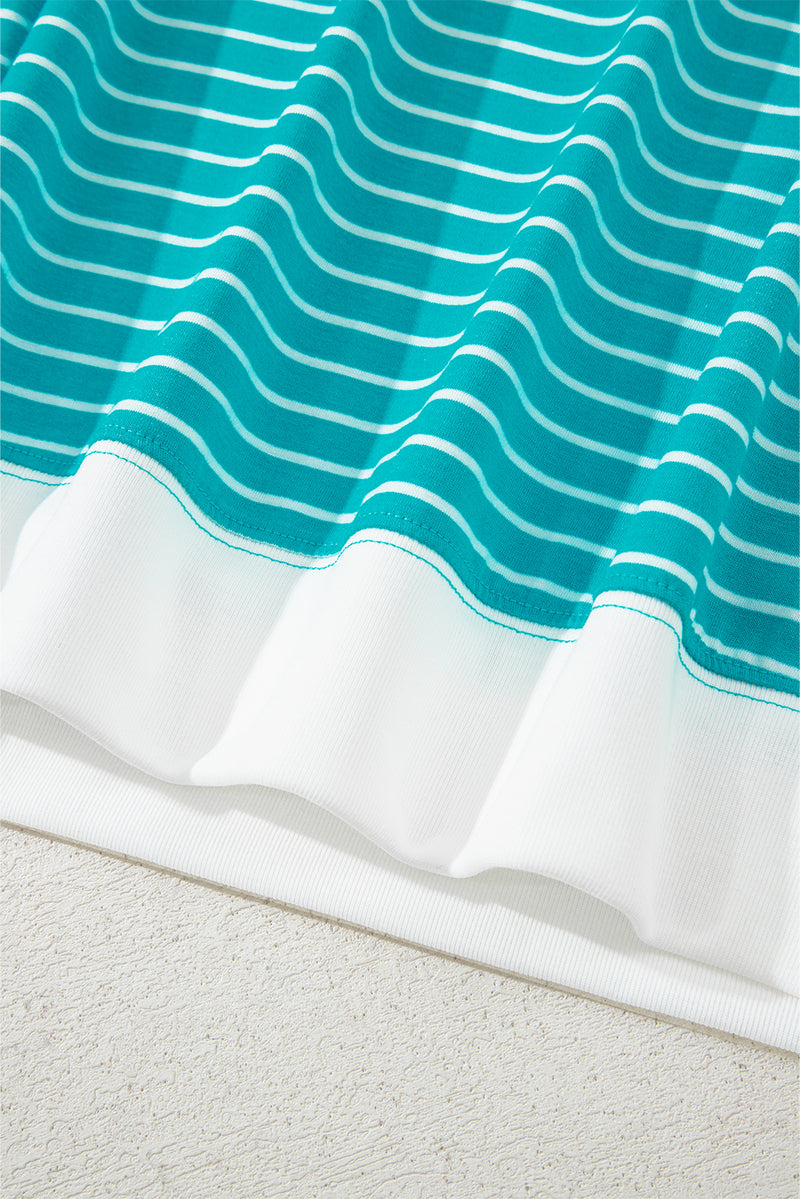 Stripe V Neck Tee and Casual Short Set