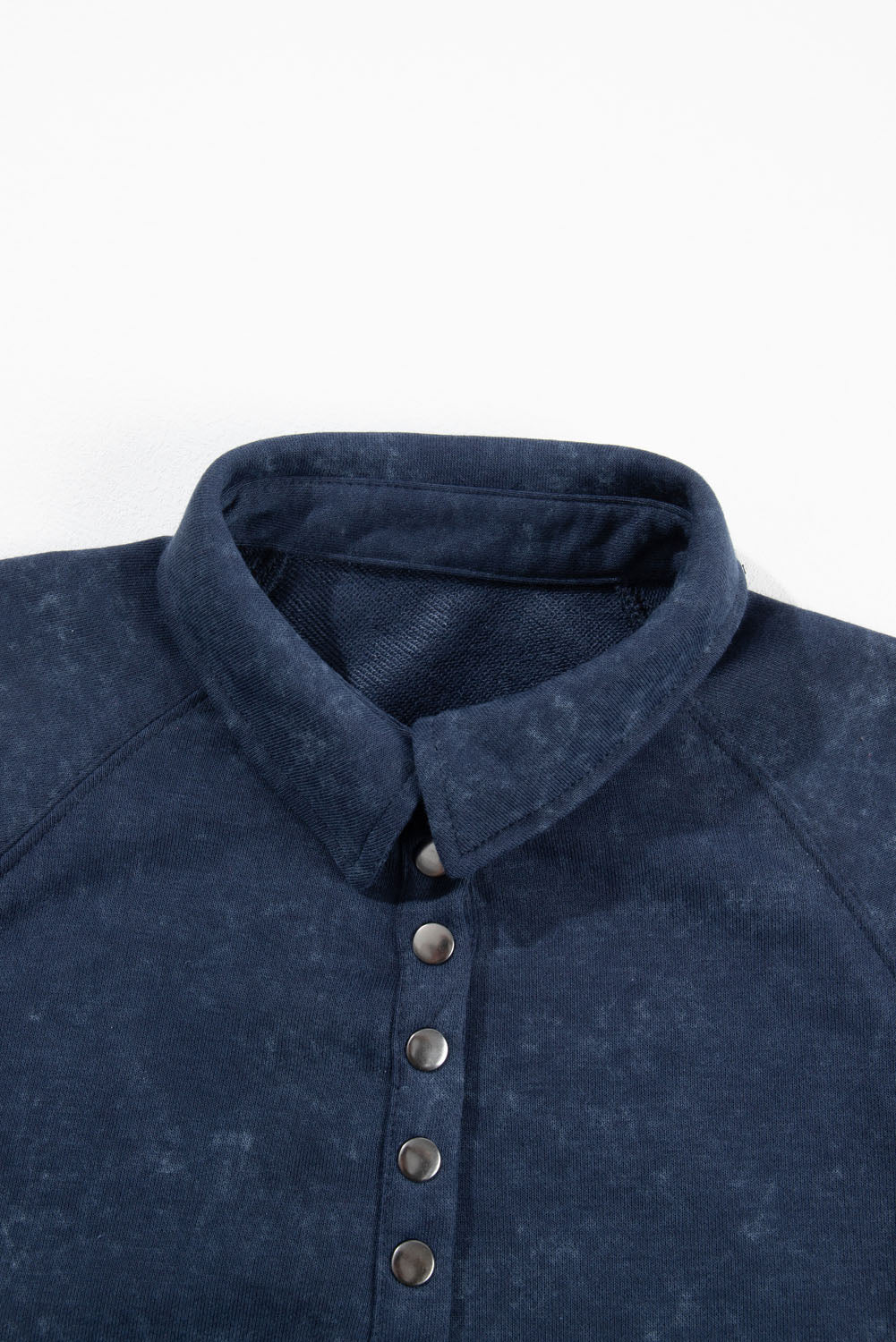 Solid Washed Snap Buttons Lantern Sleeve Pullover Sweatshirt