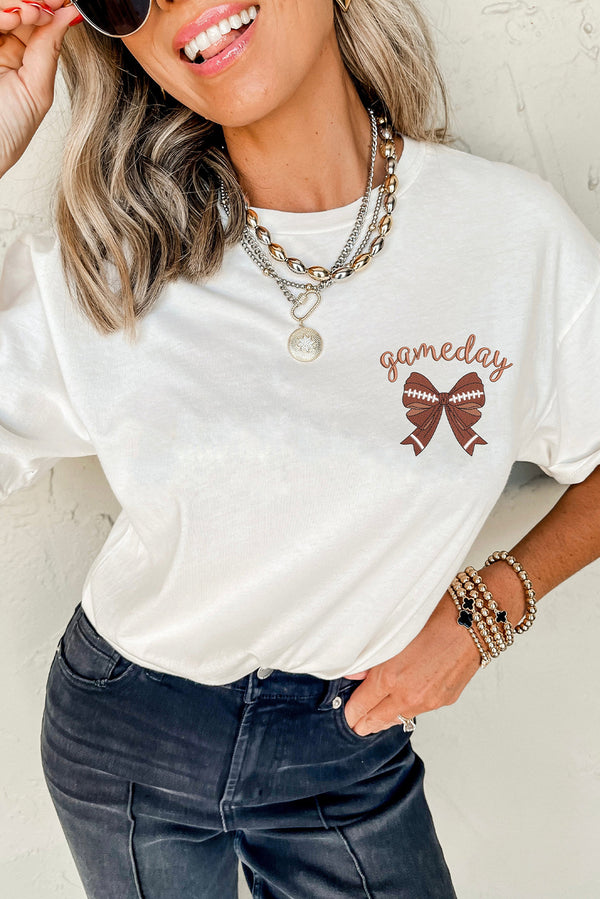 Game Day Bowknot Embroidered Graphic Casual Tee