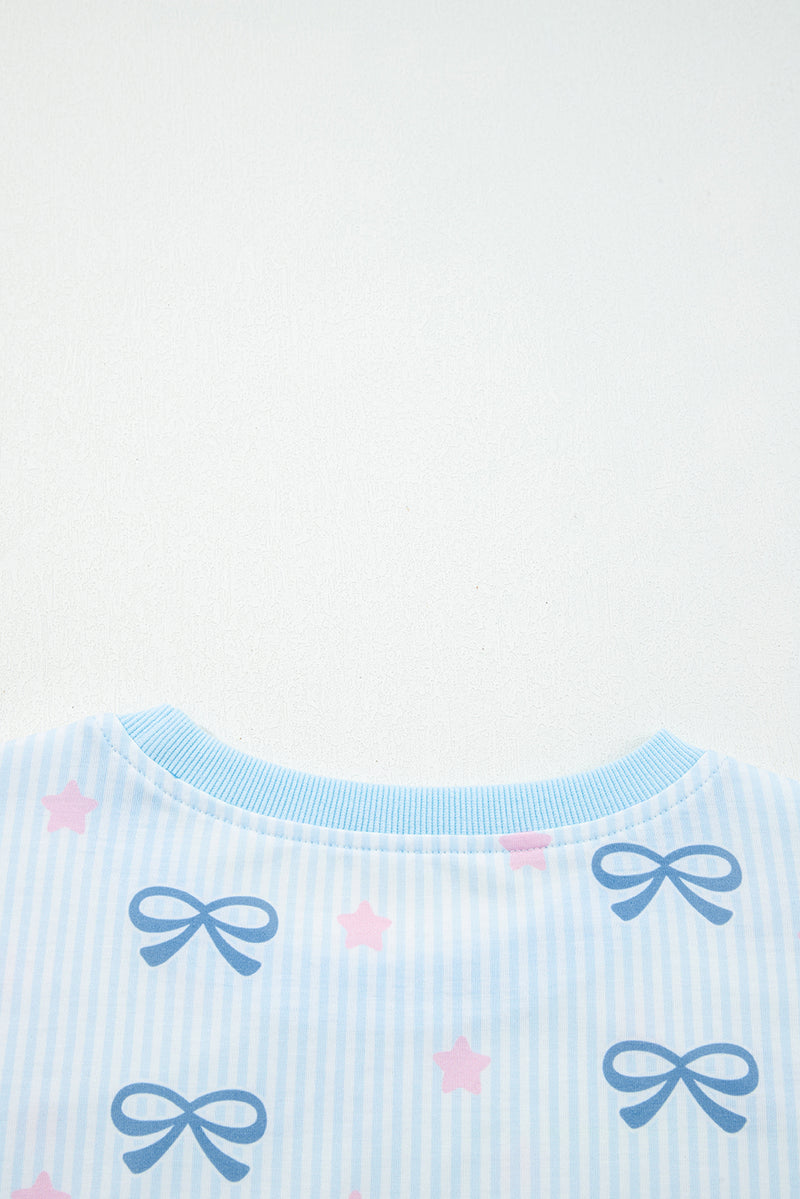 Stripe Bow Star Print Tied Detail 2pcs Lounge Set