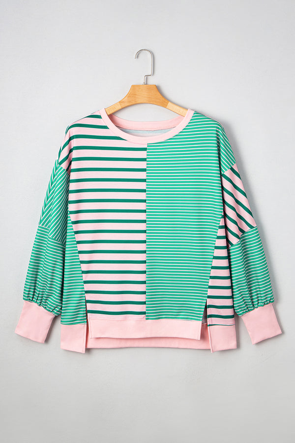 Stripe Color Block Exposed Seam Side Slit Plus Size Sweatshirt