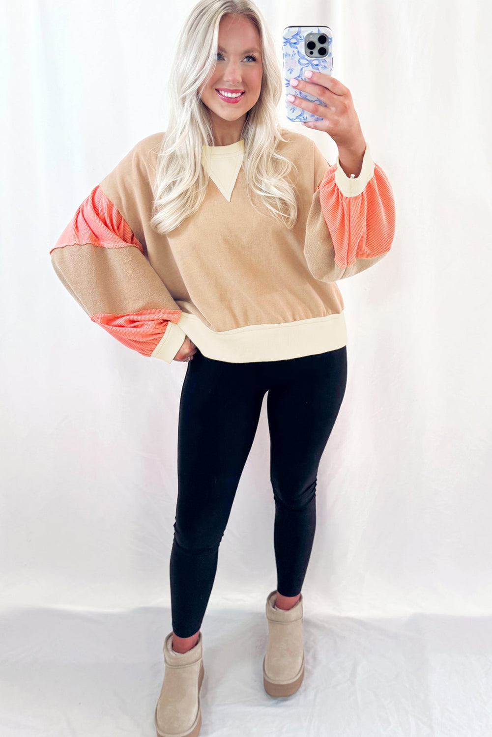 Color Block Textured Patchwork Pullover Sweatshirt