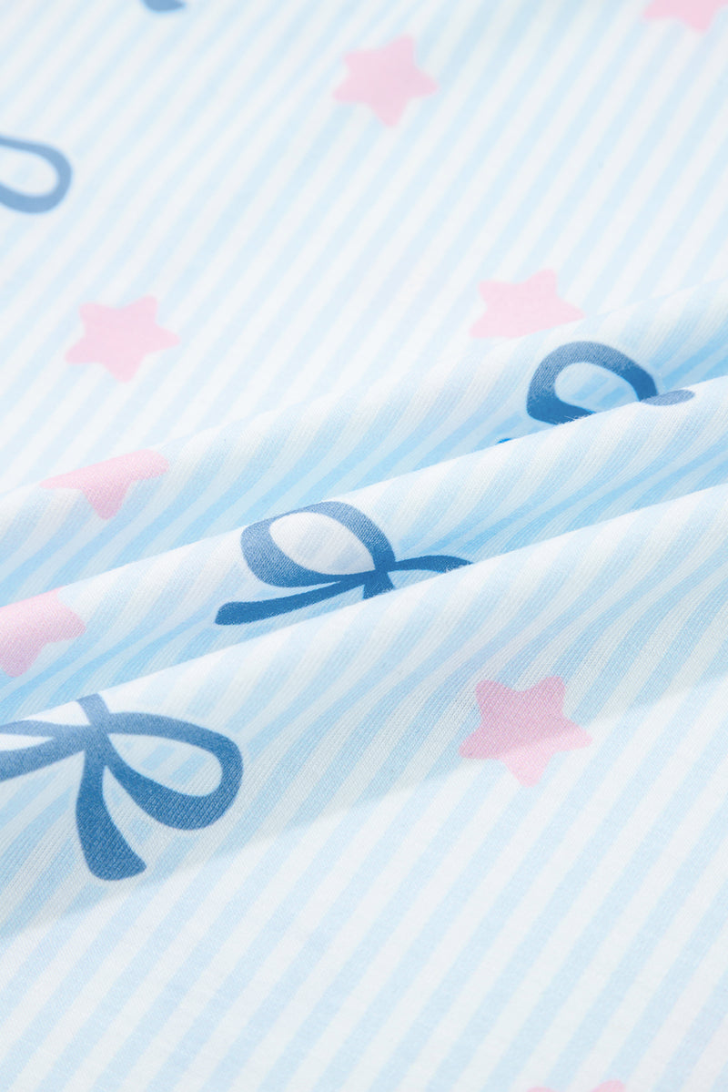Stripe Bow Star Print Tied Detail 2pcs Lounge Set
