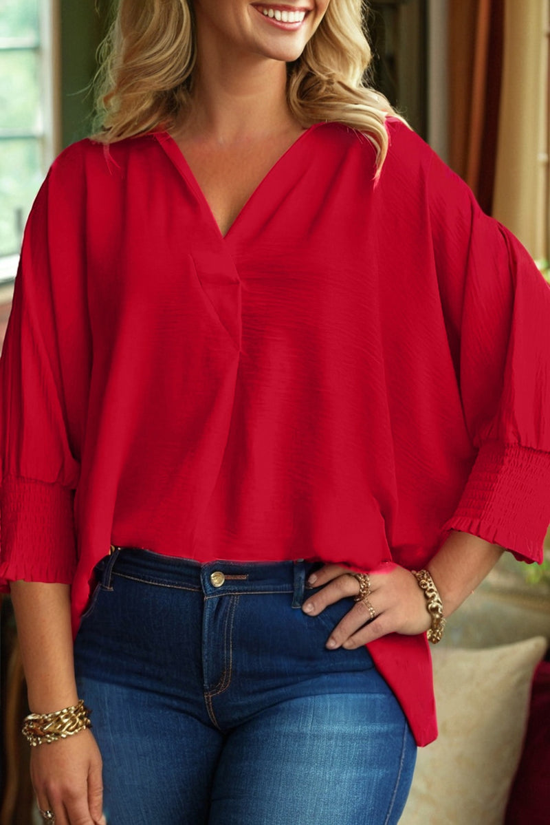 Plus Size Smocked Cuff Dolman Oversized Tunic Blouse