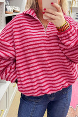 Stripe Quarter Zip Fleece Oversize Sweatshirt