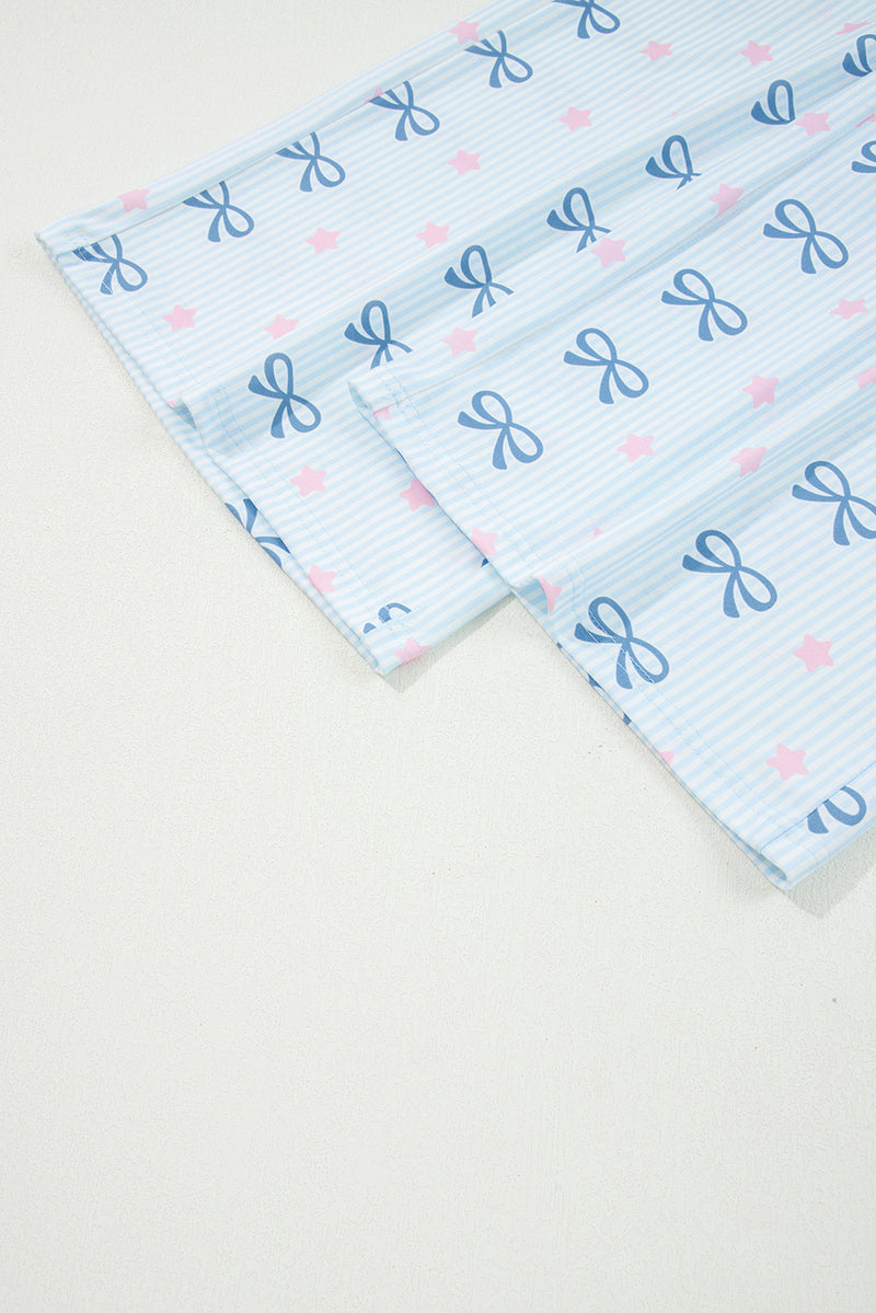 Stripe Bow Star Print Tied Detail 2pcs Lounge Set