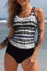 Double Straps Printed Tankini Top with Shorts 2pcs Swimsuit