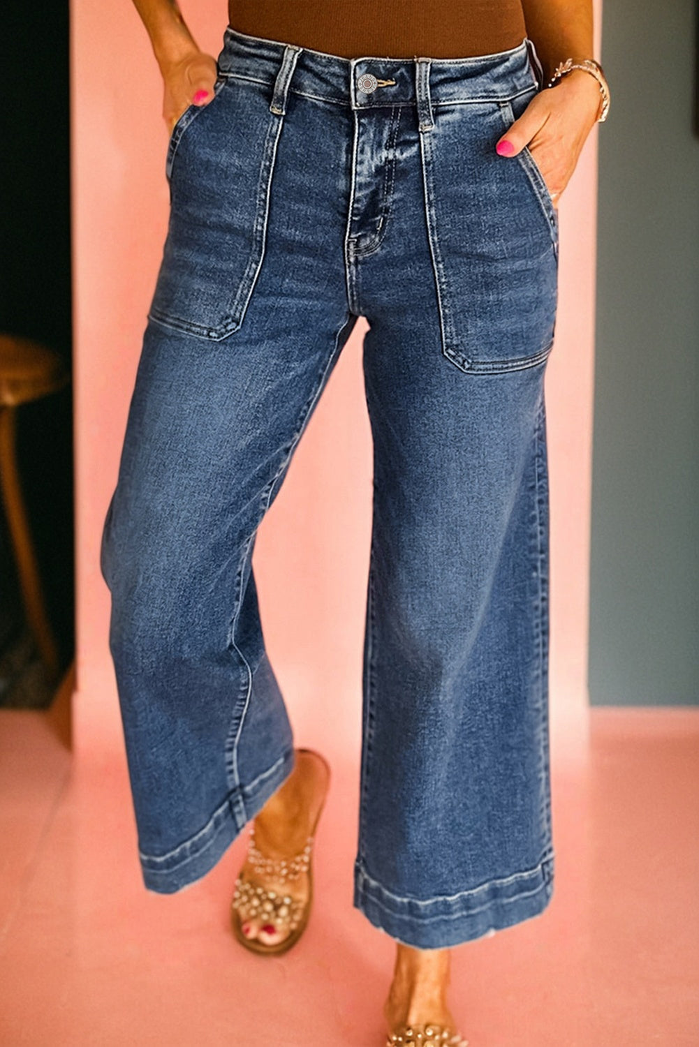 Cropped High Rise Wide Leg Jeans