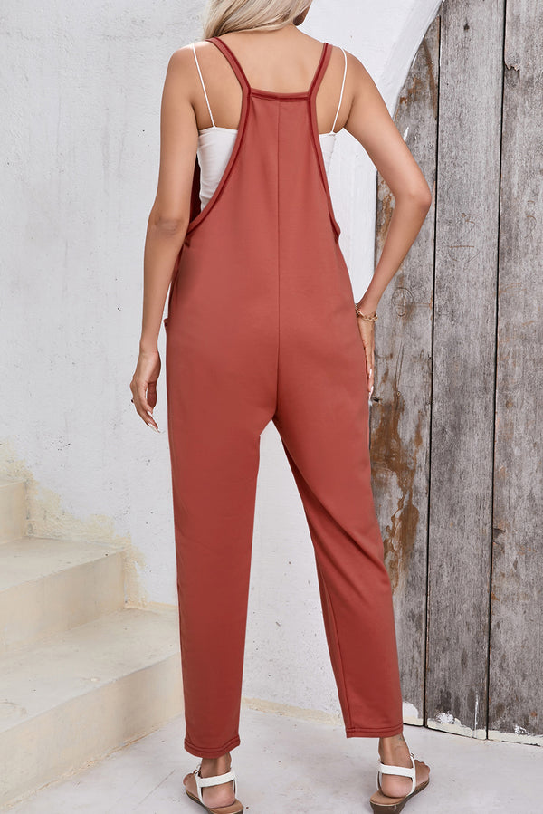 Side Pockets Harem Pants Sleeveless V Neck Jumpsuit