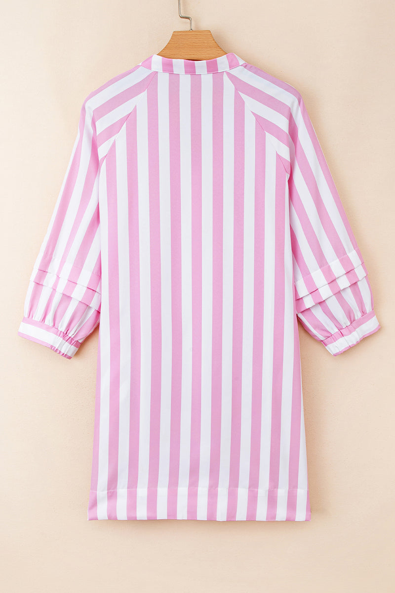 Stripe Bracelet Sleeve Buttons Loose Mini Dress