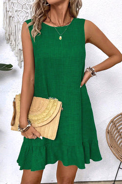 Solid Knot Scoop Back Ruffle Hem Sleeveless Mini Dress