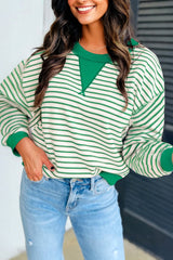 Striped Exposed Seam Patchwork Loose Pullover Top