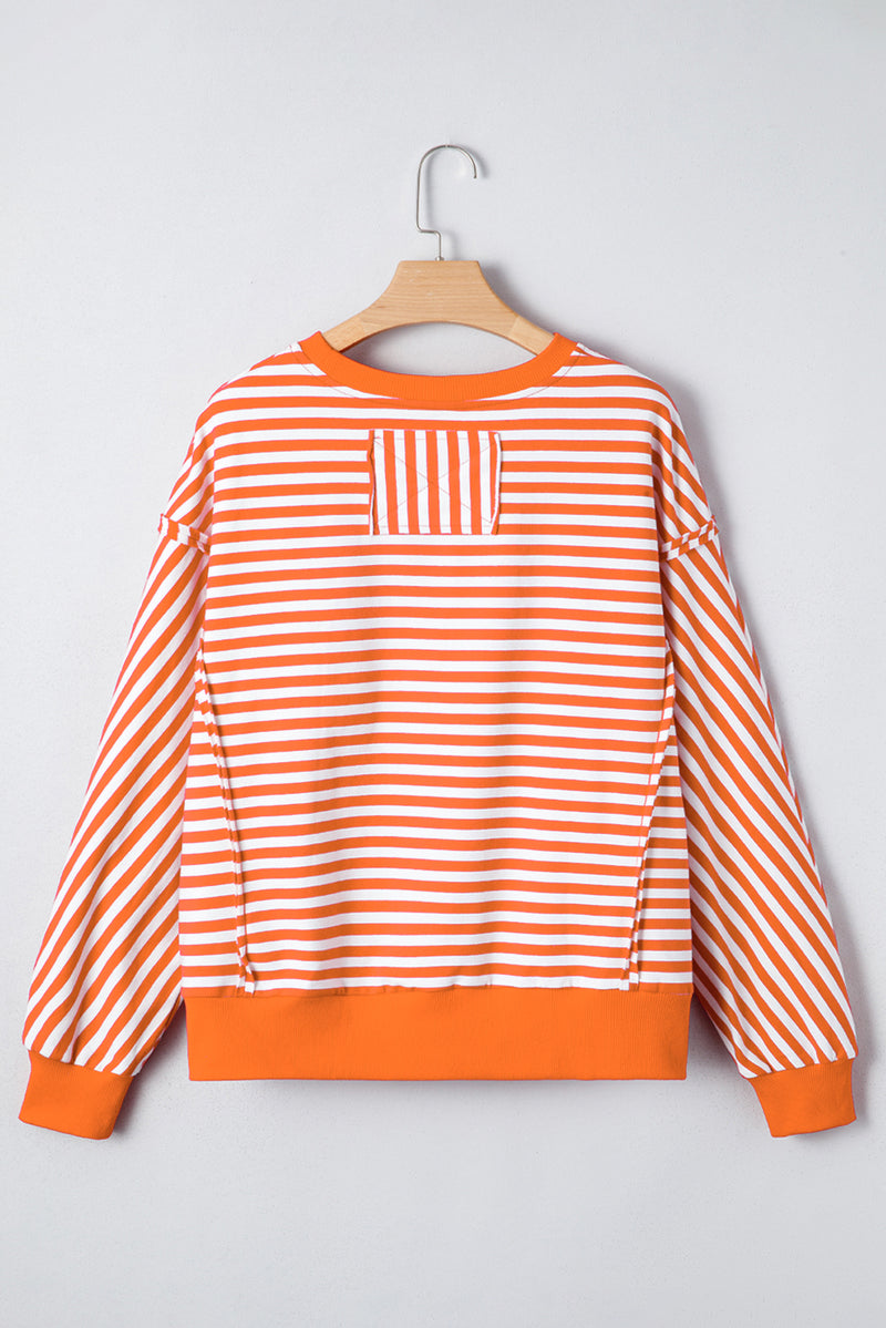 Stripe Exposed Seam Drop Shoulder Casual Pullover Top