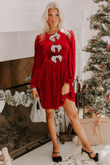 Bowknot Decor High Waist Velvet Mini Dress