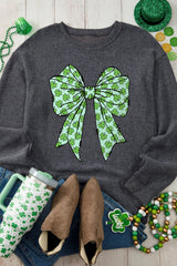 Clover Bowknot Graphic Corded Pullover Sweatshirt