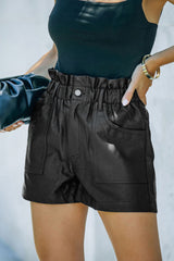 Faux Leather Paper Bag Waist High Rise Shorts