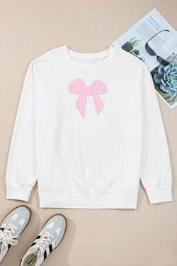 Big Bow Accent Plus Size Drop Shoulder Sweatshirt