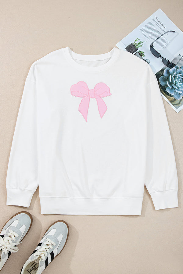Big Bow Accent Plus Size Drop Shoulder Sweatshirt