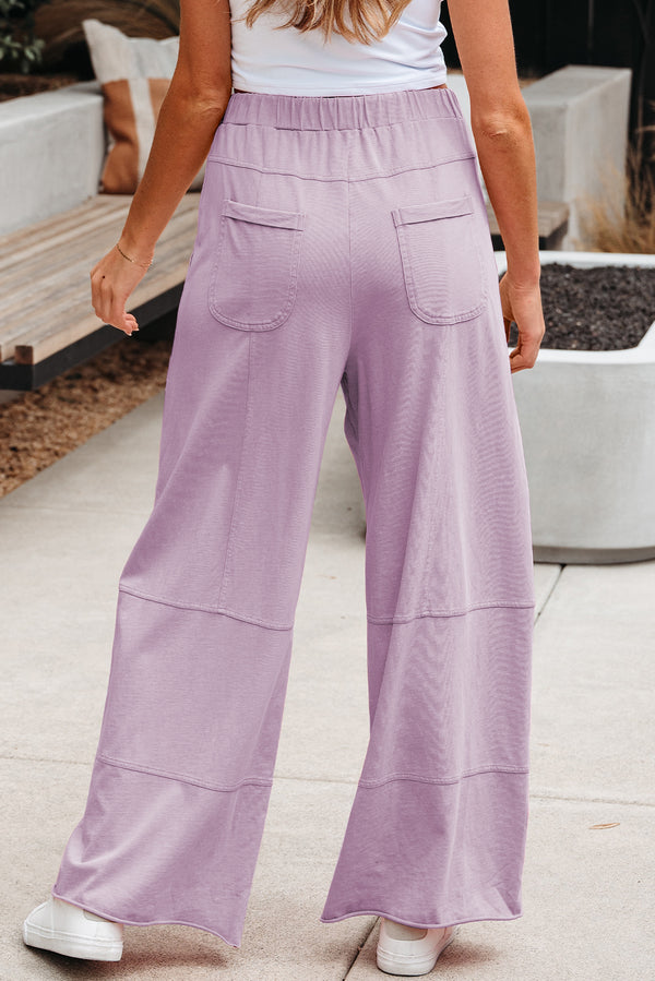 Mineral Wash Exposed Seam Drawstring High Waist Wide Leg Cargo Pants