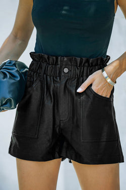 Faux Leather Paper Bag Waist High Rise Shorts