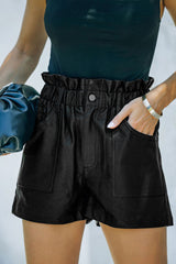 Faux Leather Paper Bag Waist High Rise Shorts