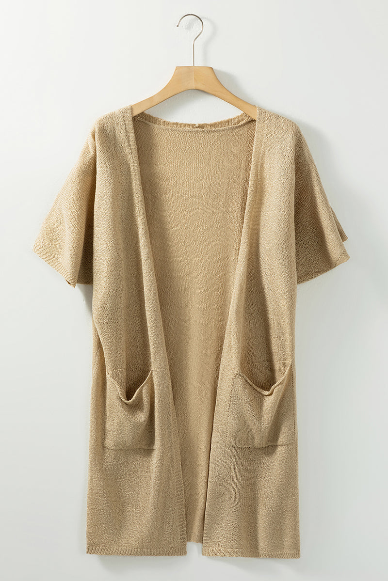 Solid Dolman Half Sleeve Pocketed Long Cardigan