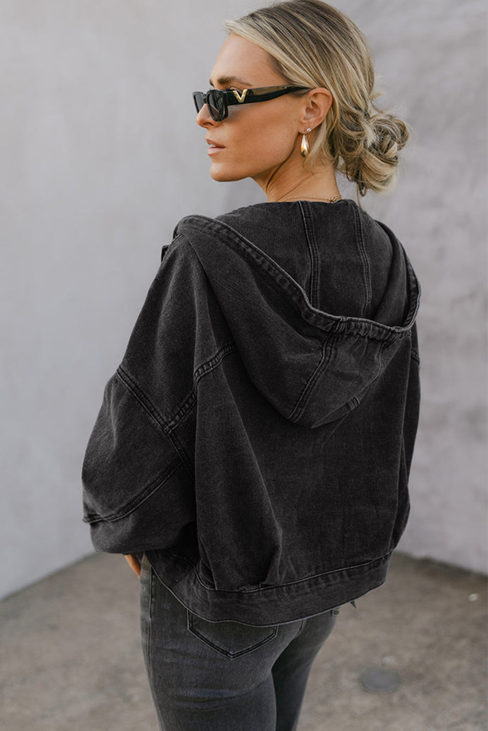 Big Chest Pocket Drop Shoulder Hooded Denim Jacket