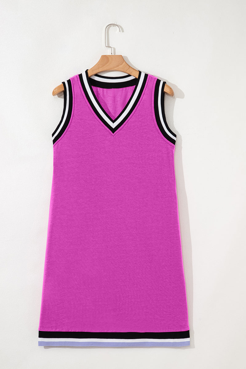 Color Contrast Trim V Neck Shift Sleeveless Mini Dress
