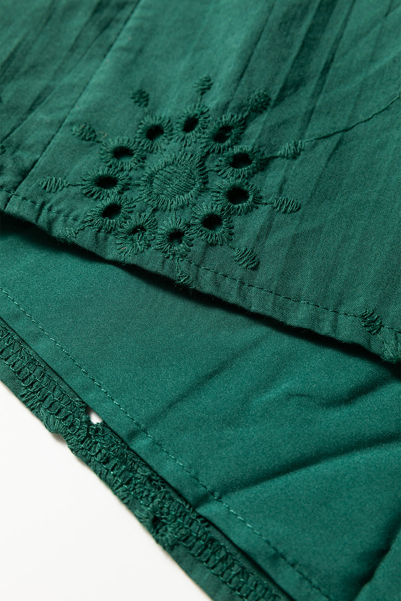 Embroidered Eyelet Pattern 3/4 Puffy Sleeve Swing Mini Dress