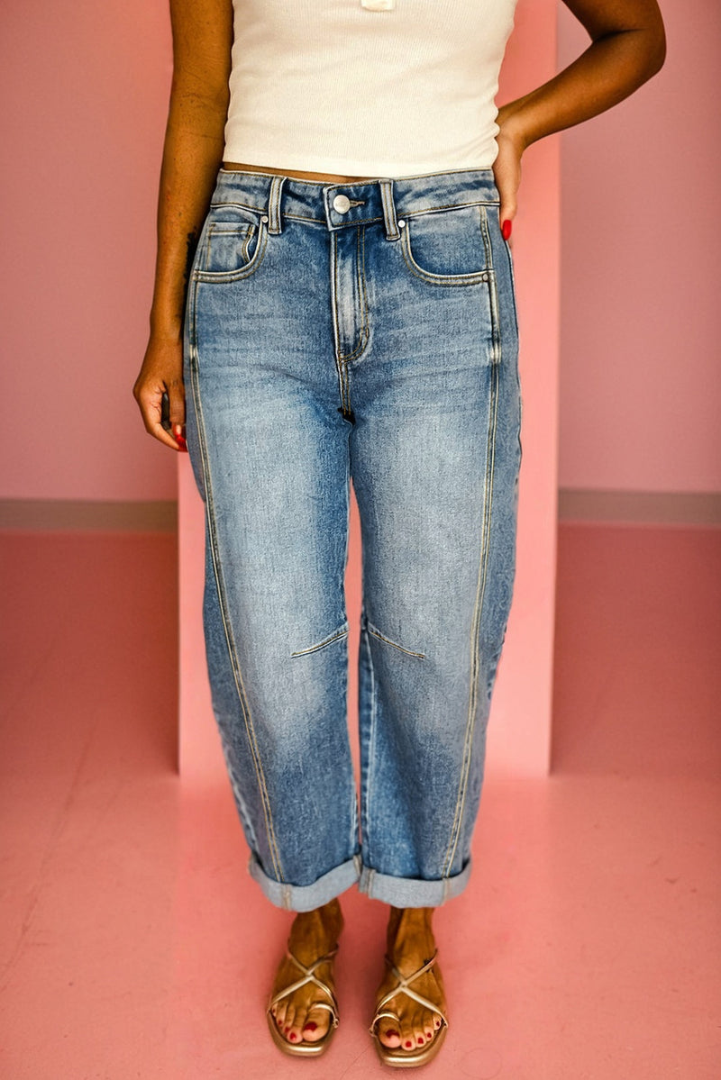 Blue Vintage Washed Seam Detail Shift Jeans