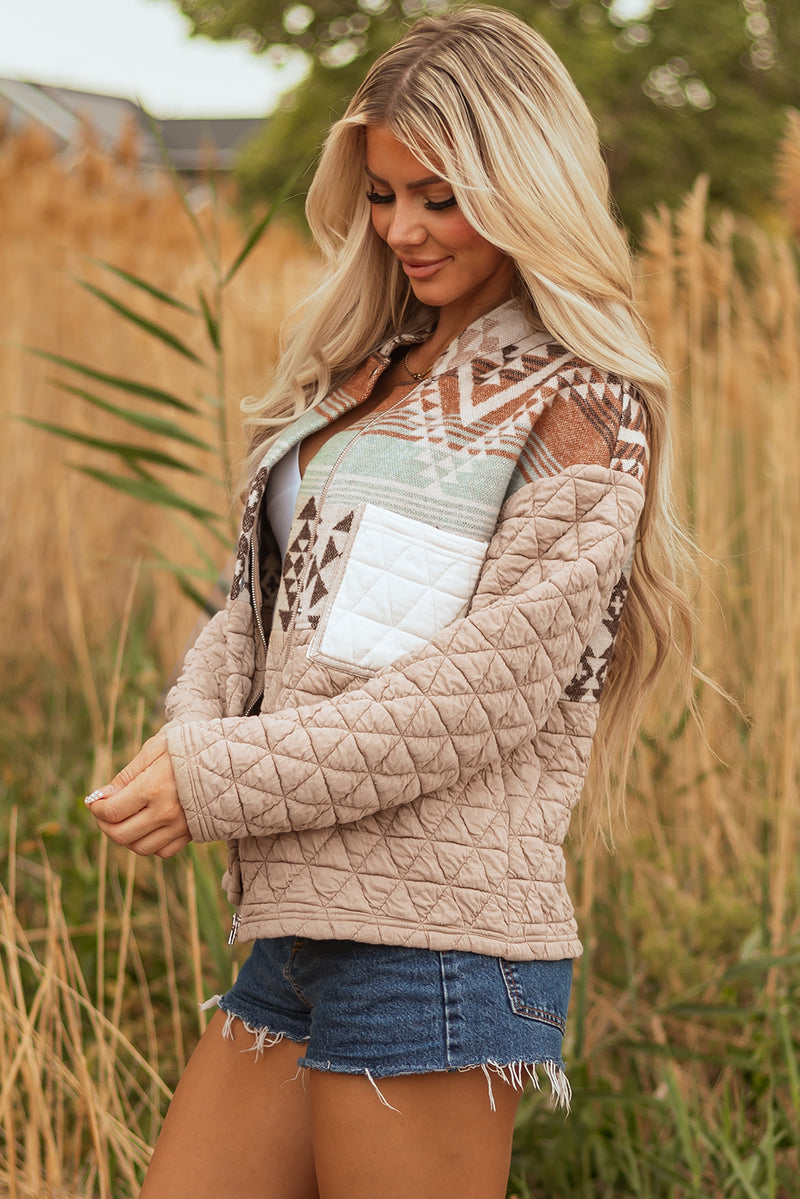Light French Aztec Quilted Patchwork Western Fashion Jacket