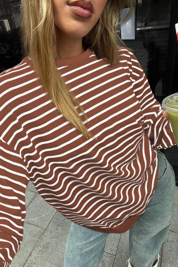 Striped Long Sleeve Round Neck Loose Top