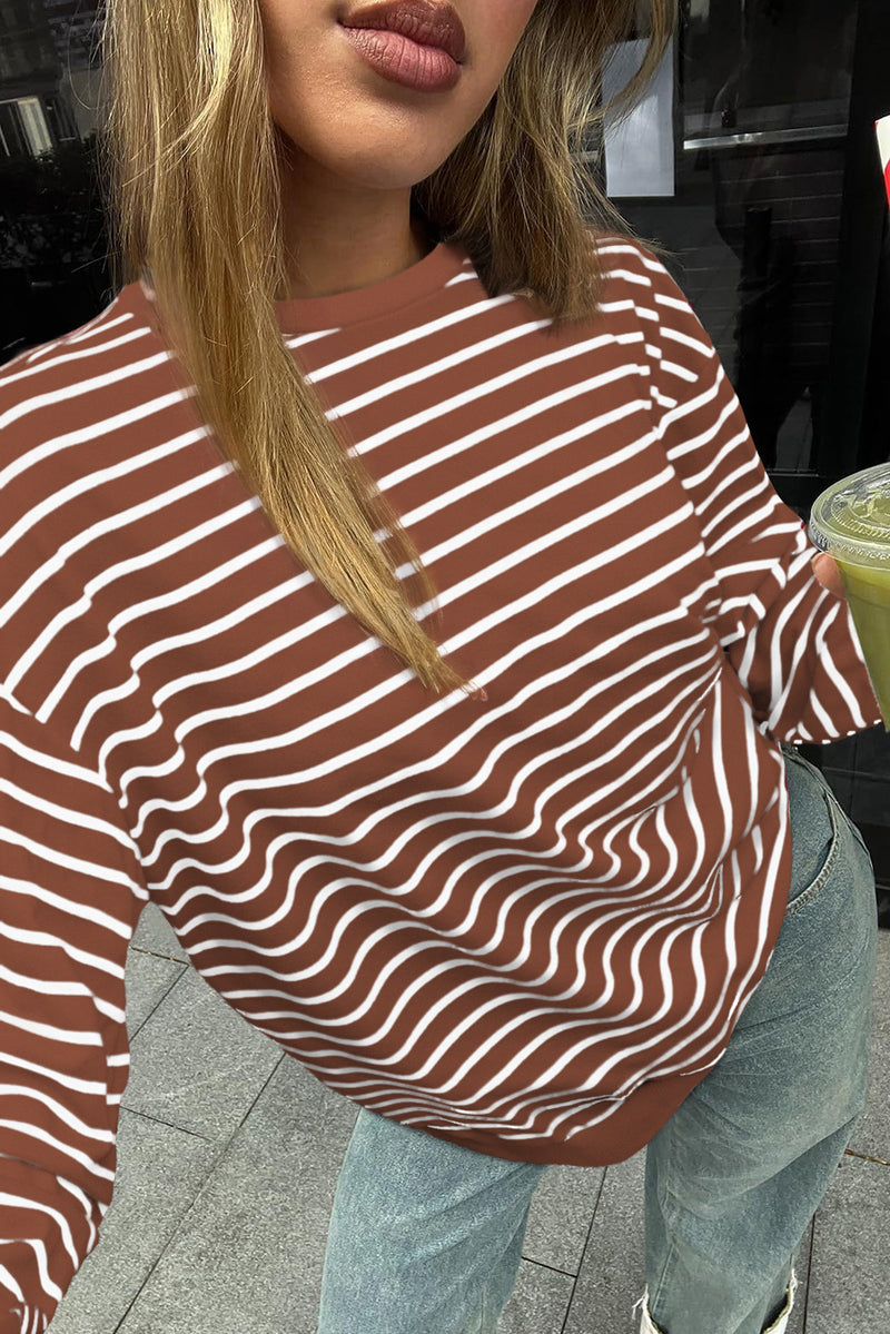 Striped Long Sleeve Round Neck Loose Top