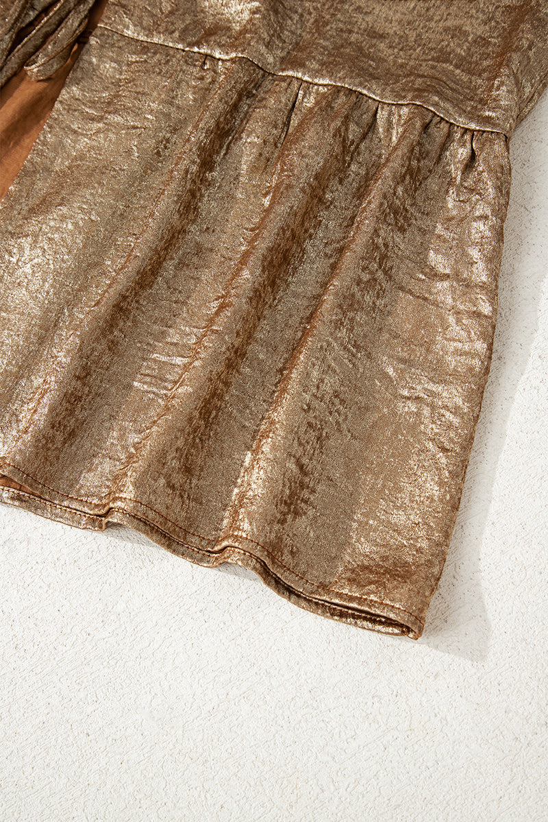 Metallic Tied Front Babydoll Blouse