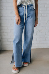 Slit Leg High Rise Drawstring Casual Jeans