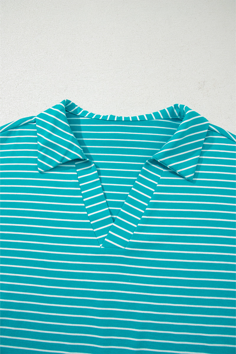 Stripe V Neck Tee and Casual Short Set