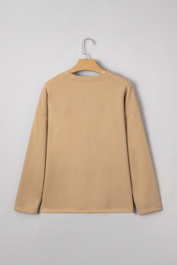 Number Graphic Drawstring Hemline Oversize Long Sleeve Top