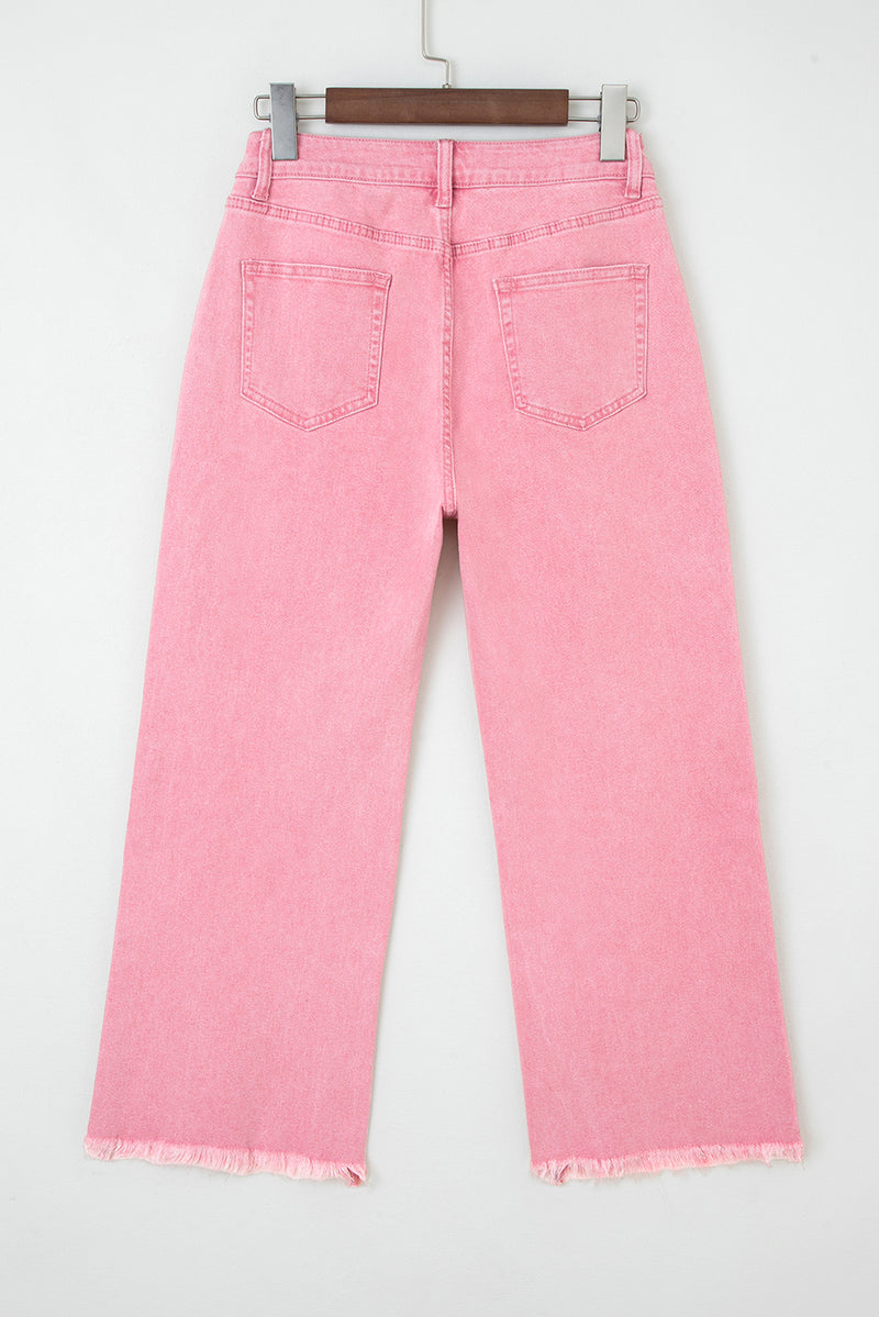 Acid Washed High Rise Cropped Wide Leg Jeans