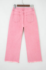 Acid Washed High Rise Cropped Wide Leg Jeans