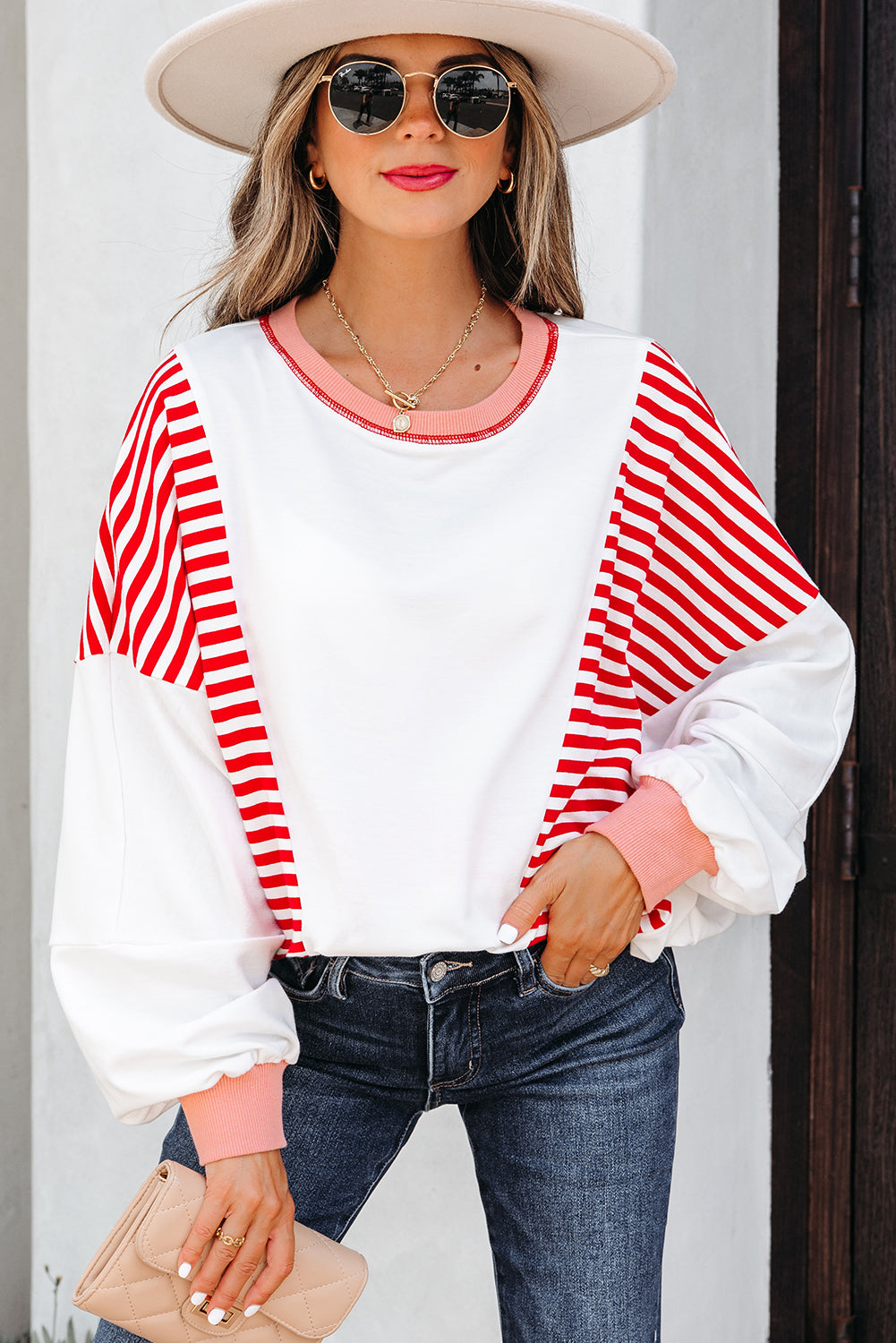 Stripe Colorblock Patchwork Contrast Stitching Oversize Sweatshirt